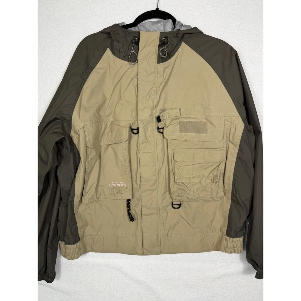 Cabela's Dry-Plus Rain Jacket Womens XL Tan Brown Utility Hooded Fishing Hunting